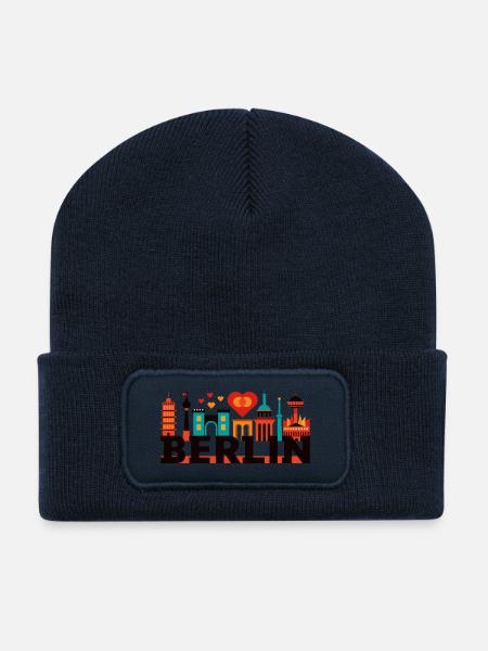 Berliner Skyline mit Liebessymbolen - Recycelte Patch Beanie - French Navy