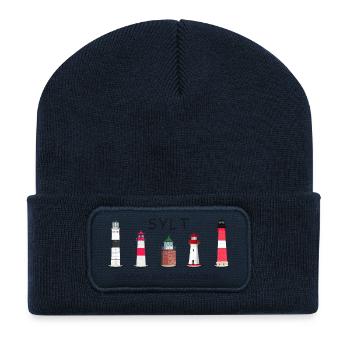 Sylt, Respirez profondément, Phares de Sylt - Beanie recyclé à patch - bleu marine - Devant