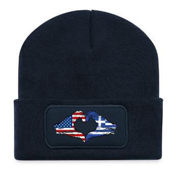 USA Greece Flag Hands Heart Shape Used - Recycled Patch Beanie - french navy - Front