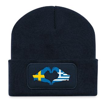 Sweden Greece Flag Hands Heart Shape - Recycled Patch Beanie - french navy - Front