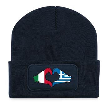 Italy Greece Flag Hands Heart Shape - Recycled Patch Beanie - french navy - Front