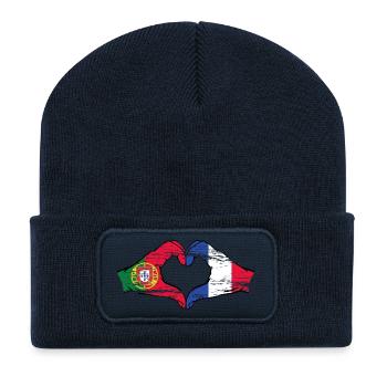 Portugal France Drapeau Mains Coeur Forme Utilisé - Beanie recyclé à patch - bleu marine - Devant