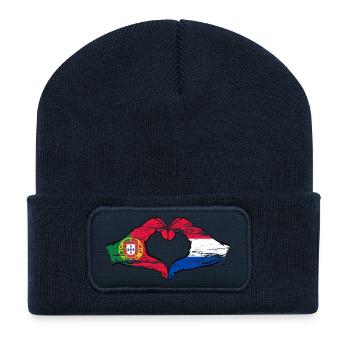 Portugal Hollande Drapeau Mains Coeur Forme Utilisé - Beanie recyclé à patch - bleu marine - Devant