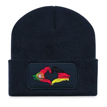 Portugal Germany Flag Hands Heart Shape Used - Recycled Patch Beanie - french navy - Front