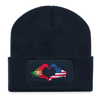 Portugal USA Flag Hands Heart Shape Used - Recycled Patch Beanie - french navy - Front