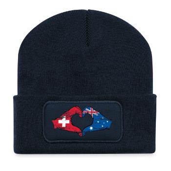 Schweiz Australien Flagge Herzform used - Recycelte Patch Beanie - French Navy - Vorne