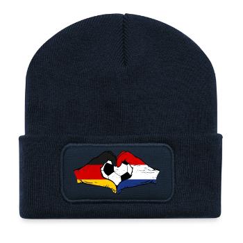 Germany Holland Football Flag Hands Heart Used - Recycled Patch Beanie - french navy - Front