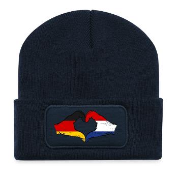Germany Holland Flag Hands Heart Shape Used - Recycled Patch Beanie - french navy - Front