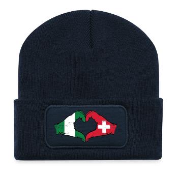 Nigeria Suisse Drapeau Mains Coeur Forme Utilisé - Beanie recyclé à patch - bleu marine - Devant
