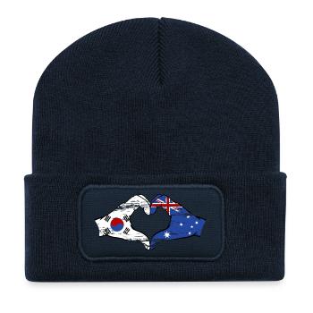 South Korea Australia Hands Heart Shape Used - Recycled Patch Beanie - french navy - Front
