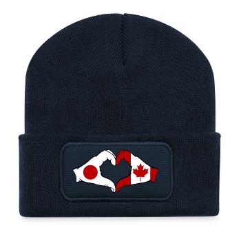 Japan Canada Hands Heart Shape - Recycled Patch Beanie - french navy - Front