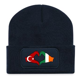 Türkei Irland Hände Herzform - Recycelte Patch Beanie - French Navy - Vorne