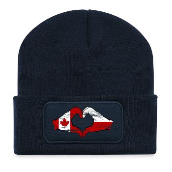 Drapeau du Canada de la Pologne Forme de coeur utilisé - Beanie recyclé à patch - bleu marine - Devant