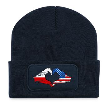 Poland USA Flag Heart Shape Used - Recycled Patch Beanie - french navy - Front