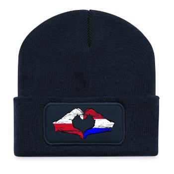Poland Holland flag heart shape used - Recycled Patch Beanie - french navy - Front