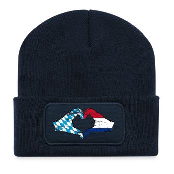 Bavaria Holland Flag Hands Heart Shape Used - Recycled Patch Beanie - french navy - Front