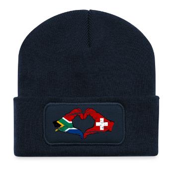 Afrique du Sud Suisse Drapeau Mains Coeur Forme Utilisé - Beanie recyclé à patch - bleu marine - Devant