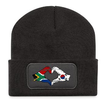 Afrique du Sud Drapeau Corée du Sud Mains Coeur Forme Utilisé - Beanie recyclé à patch - charbon - Devant