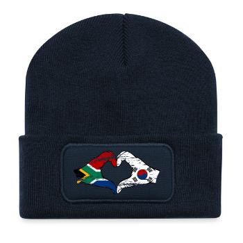Afrique du Sud Drapeau Corée du Sud Mains Coeur Forme Utilisé - Beanie recyclé à patch - bleu marine - Devant