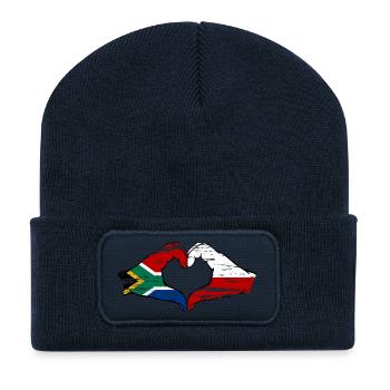 South Africa Poland Flag Hands Heart Shape Used - Recycled Patch Beanie - french navy - Front