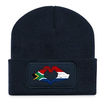 Afrique du Sud Hollande drapeau mains coeur utilisé - Beanie recyclé à patch - bleu marine - Devant