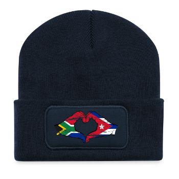 Afrique du Sud Cuba Drapeau Mains Coeur Forme Utilisé - Beanie recyclé à patch - bleu marine - Devant