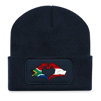 South Africa Austria Flag Hands Heart Shape Used - Recycled Patch Beanie - french navy - Front