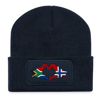 South Africa Norway Flag Hands Heart Shape Used - Recycled Patch Beanie - french navy - Front