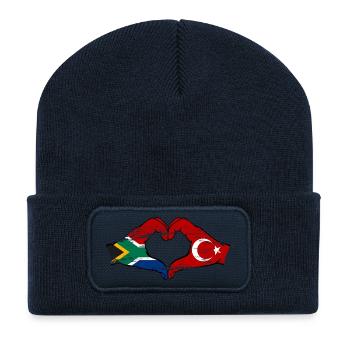 South Africa Turkey Flag Hands Heart Shape Used - Recycled Patch Beanie - french navy - Front