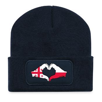 Georgien Polen Flagge Hände Herzform - Recycelte Patch Beanie - French Navy - Vorne