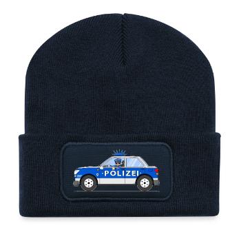 Police car with policeman in blue and silver - Recycled Patch Beanie - french navy - Front