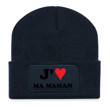 J'aime ma maman - Beanie recyclé à patch - bleu marine - Devant