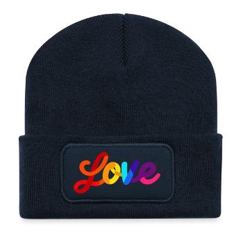 Colorful Love Lettering Design - Recycled Patch Beanie - french navy - Front