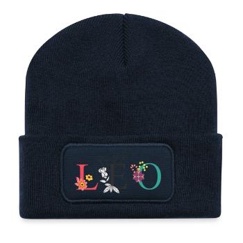 LEO Name Art With Flowers Embroidered - Recycled Patch Beanie - french navy - Front