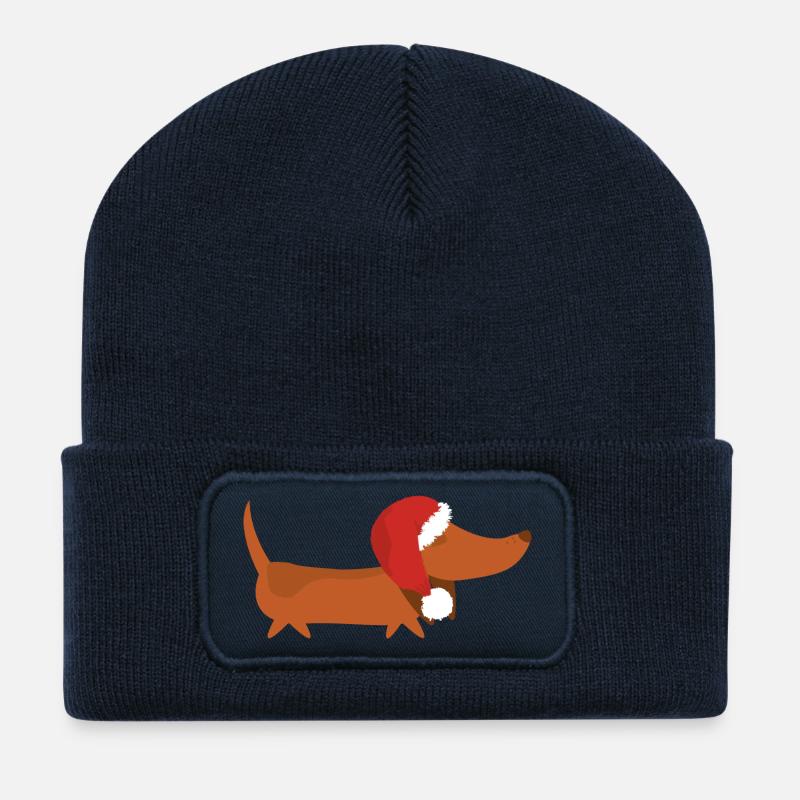 Dachshund with Christmas hat - Recycled Patch Beanie - french navy