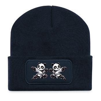Panda Karaté Bande Dessinée 2 - Beanie recyclé à patch - bleu marine - Devant