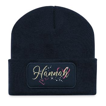 Hannah Name Vorname Kalligrafieherz - Recycelte Patch Beanie - French Navy - Vorne