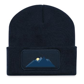 Minimalistische Berglandschaft - Recycelte Patch Beanie - French Navy - Vorne