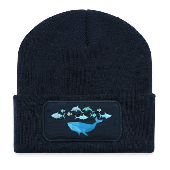 Poisson avec baleine en style origami - Beanie recyclé à patch - bleu marine - Devant