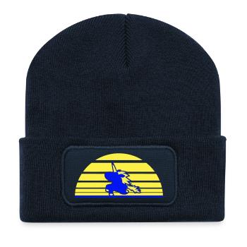 Unicorn Jumps Sun Stripe Cute Cool Silhouette - Recycled Patch Beanie - french navy - Front