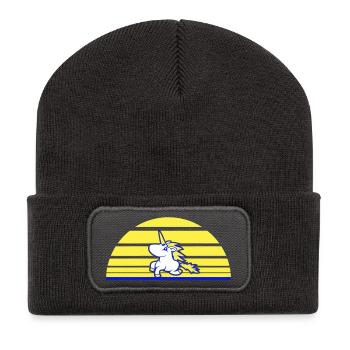 Unicorn Jumping Sun Stripe Rides Sweet Gallop - Recycled Patch Beanie - dark grey - Front