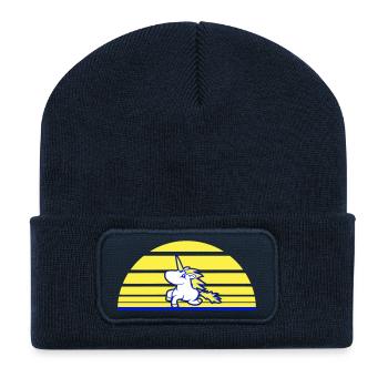 Unicorn Jumping Sun Stripe Rides Sweet Gallop - Recycled Patch Beanie - french navy - Front
