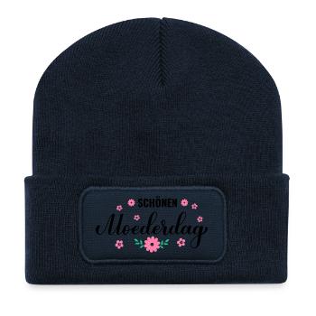 Flower Wreath in Pastel Pink - Recycled Patch Beanie - french navy - Front