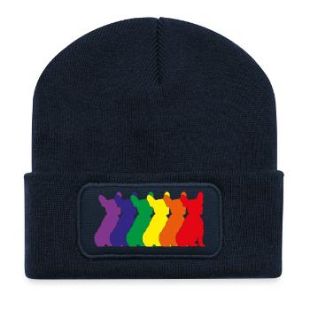 Silhouette de bouledogue français sur la palette de couleurs - Beanie recyclé à patch - bleu marine - Devant