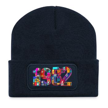 1982 – Naissance, Admission, Inscription à l’école, Mariage, Mariage - Beanie recyclé à patch - bleu marine - Devant