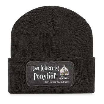 Lindau, Bodensee, Leben ist ein Ponyhof, Zeichnung - Recycelte Patch Beanie - Dunkelgrau - Vorne
