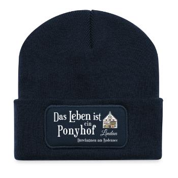 Lindau, Lake Constance, Life is a Pony Farm, Drawing - Recycled Patch Beanie - french navy - Front