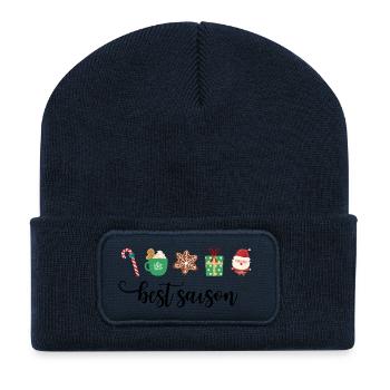 Best season is cozy XMas Christmas with symbols - Recycled Patch Beanie - french navy - Front