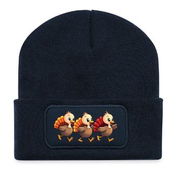 Bébé dinde de Thanksgiving - Beanie recyclé à patch - bleu marine - Devant