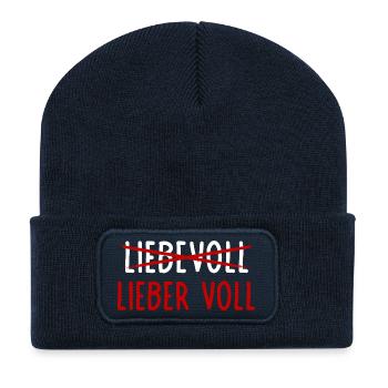 Mieux vaut être plein qu’aimant / Dire drôle de fête - Beanie recyclé à patch - bleu marine - Devant